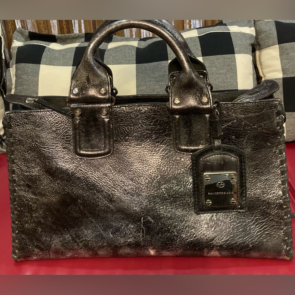 Francesco Biasia Distressed Metallic Foil Hand Bag